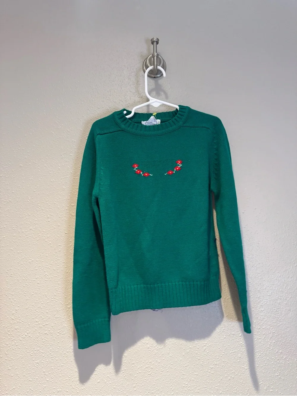 Festive Green Embroidered Floral Sweater & Red Pleated Skirt Set - Kids Large